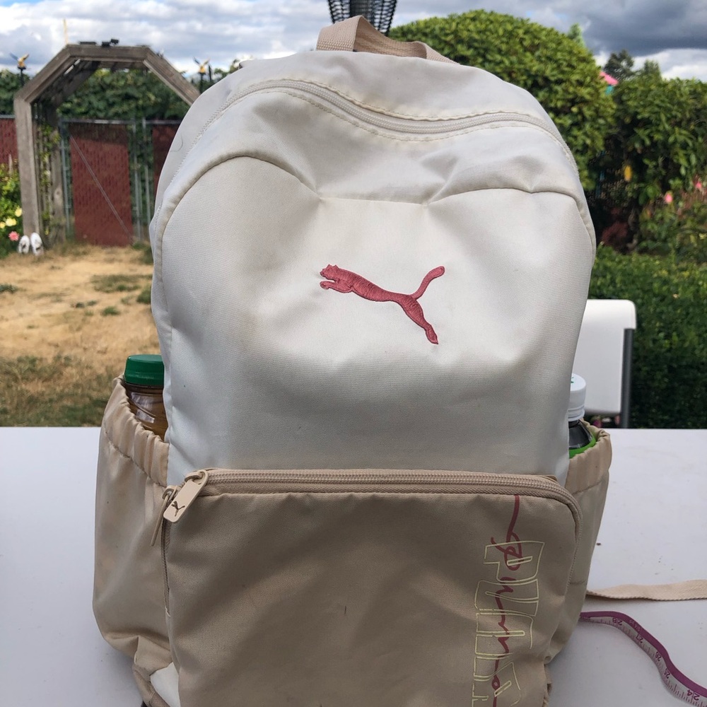Puma Cream & Beige Backpack with Pink Logo Size 18”